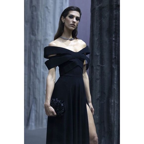 GEORGES HOBEIKA Crêpe Gown With Bow-Like Collar $4625 - Picture 3 of 12